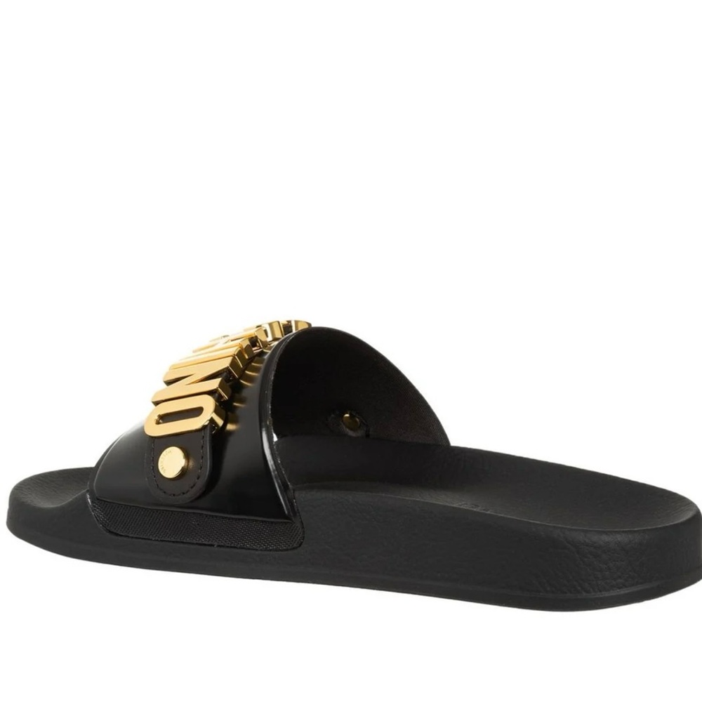 Authentic black Moschino lettering logo slides size 38IT 8US